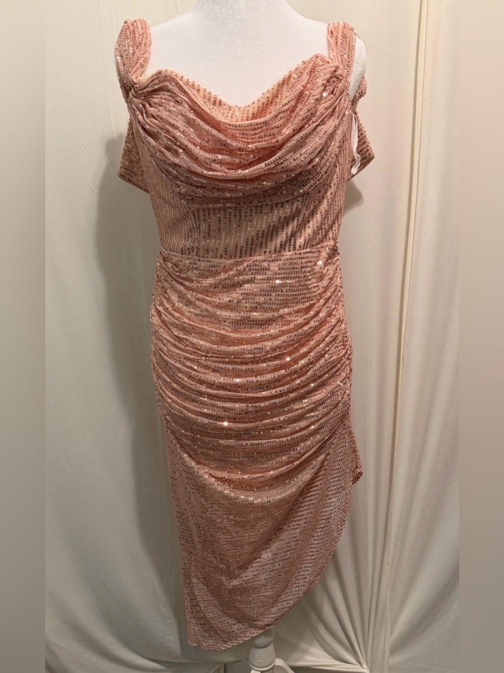 ❤️Elegant Blush pink Sequin Draped Cocktail Dress